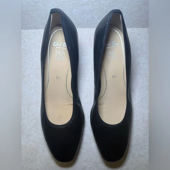 Ara Veda Women's Black Leather Pump Stacked Block Heel, US Size 5 1/2 - Picture 4 of 11